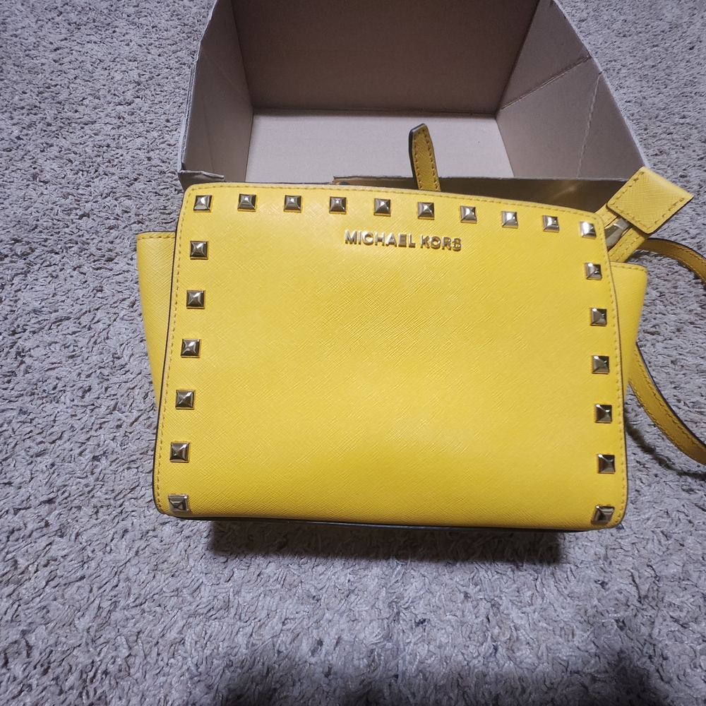 Michael Kors Yellow Crossbody Bag with Gold Studs